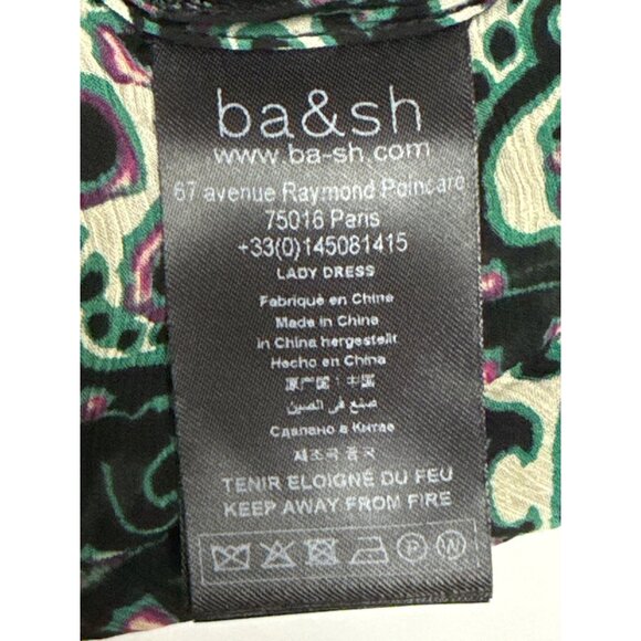 ba&sh Robe Fanny Women's Dress Mini Paisley V-Neck Ruched Viscose Small NEW - Picture 11 of 13